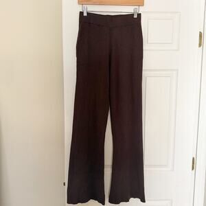 Veiled New York Rib Knit Wide Leg Pants Brown Pull On XS Pockets Soft
